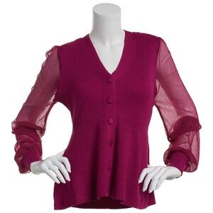 NEW 89th and Madison Elegant Boysnberry Blouse with Sheer Sleeves